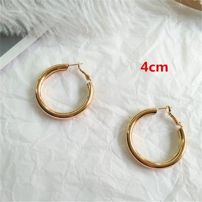 HUANZHI 2019 New Minimalist Gold Metal Large Circle Geometric Round Big Hoop Earrings for Women Girl Wedding Party Jewelry