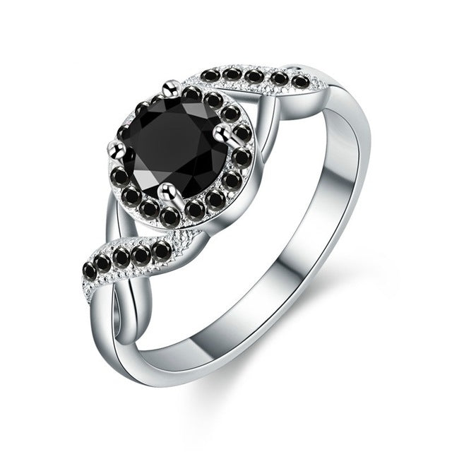 MDEAN Black Gold Color Wedding Rings Fashion Engagement black AAA for Women Zircon Jewelry Bijoux Bague Size 6 7 8 9 10 H465