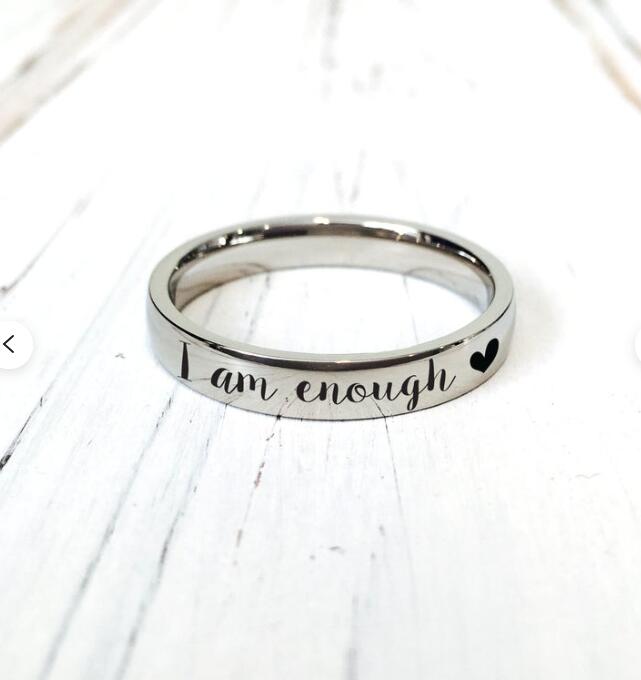 I Am Enough Stainless Steel Ring Suicide Depression Awareness Pause Ring Inspiration Jewelry Strength Gift YLQ7900