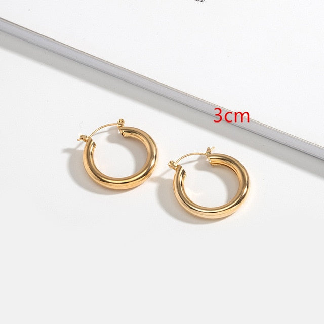HUANZHI 2019 New Minimalist Gold Metal Large Circle Geometric Round Big Hoop Earrings for Women Girl Wedding Party Jewelry