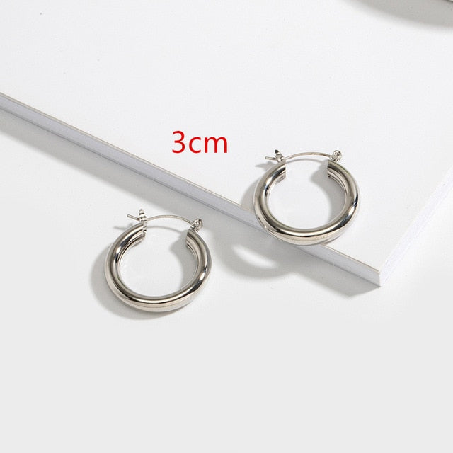 HUANZHI 2019 New Minimalist Gold Metal Large Circle Geometric Round Big Hoop Earrings for Women Girl Wedding Party Jewelry