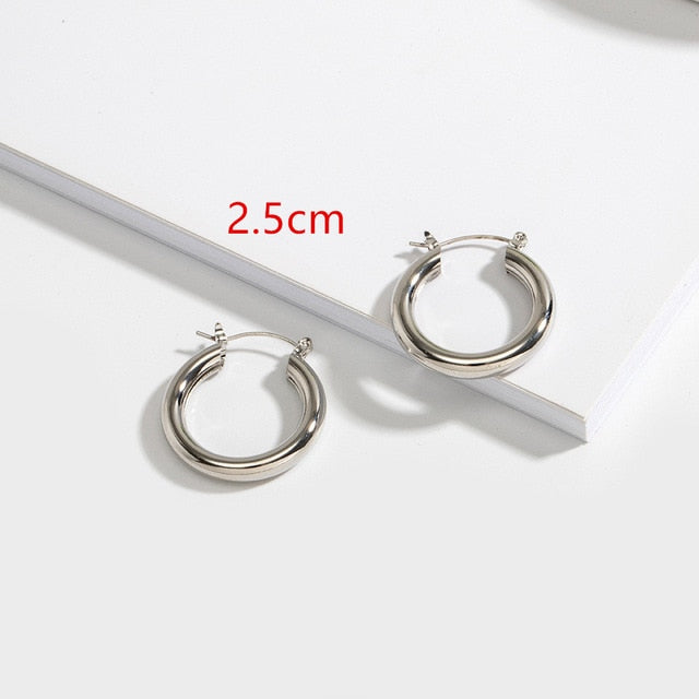 HUANZHI 2019 New Minimalist Gold Metal Large Circle Geometric Round Big Hoop Earrings for Women Girl Wedding Party Jewelry
