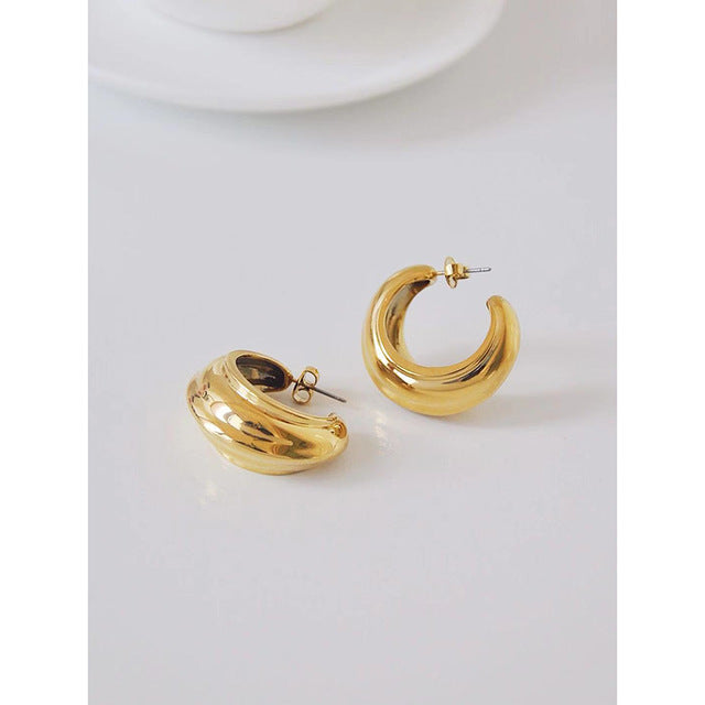 Peri'sBox Thick Link U Shape Geometric Earrings Brass Gold Drop Earrings for Women Chic Stylish Earrings Celebrity Jewelry