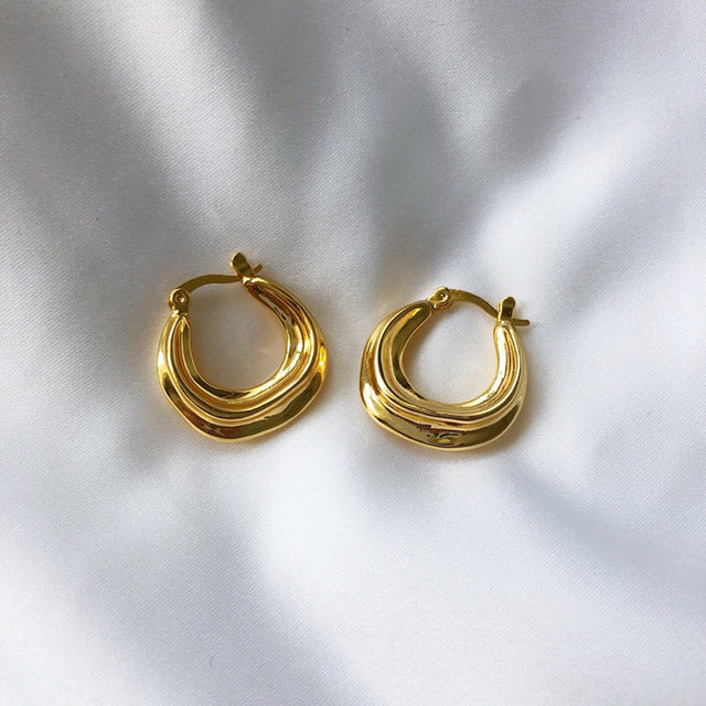 Peri'sBox Thick Link U Shape Geometric Earrings Brass Gold Drop Earrings for Women Chic Stylish Earrings Celebrity Jewelry