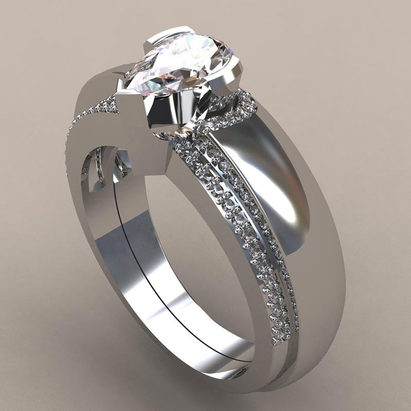 Modyle New 2pcs/set Waterdrop Wedding Ring Set Pear Cut Cubic Zironia Micro Pave Engagement Ring for Woman