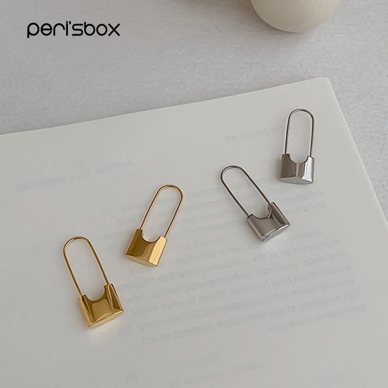 Peri'sBox Unique Design Gold Lock Hoop Earrings for Women Small Safety Pin Earrings Hoops Minimal Jewelry