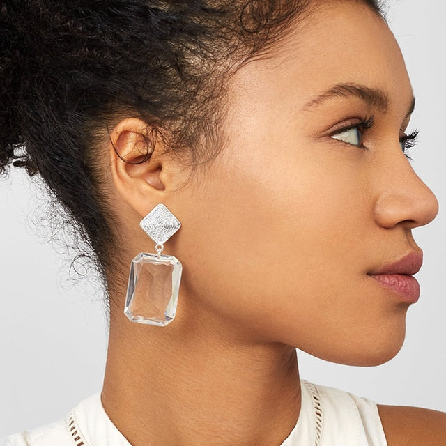 Transparent Resin Pendant Hanging Earring For Women Bohemia Trendy Geometric Square Acrylic Drop Dangle Earrings Wedding Jewelry