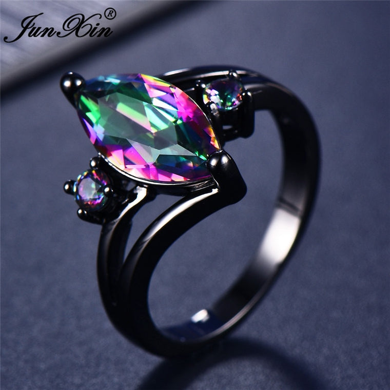 12 Color Unique Mystery Female Girls Rainbow Ring Fashion 14KT Black Gold Jewelry Bohemian Vintage Wedding Rings For Women