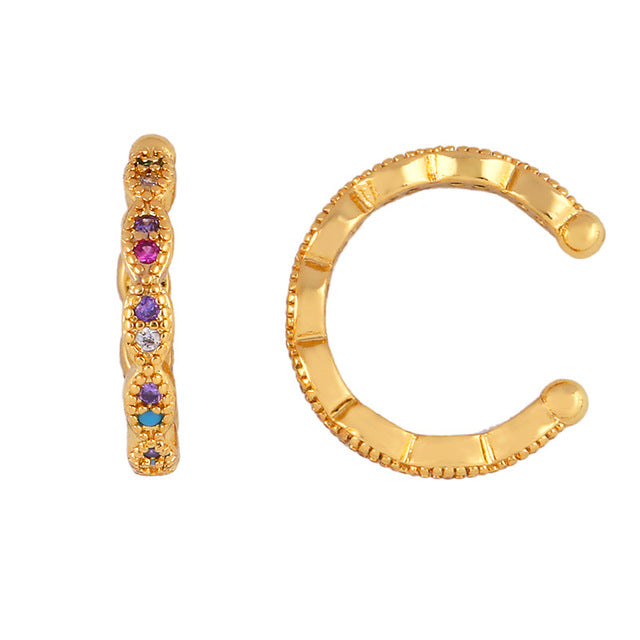 Women CZ Rainbow Earrings Cubic Zirconia Ear Cuff Set for Female Trendy Gold Huggie Clip on Earrings Earcuff Crystal Jewelry