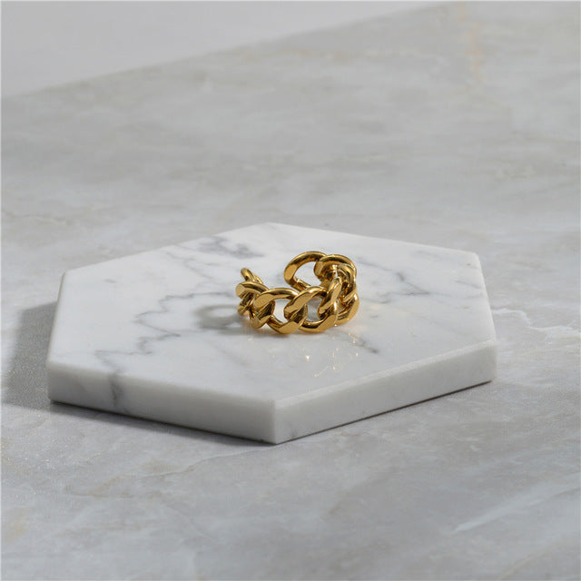 Peri'sBox Gold Silver Color Chunky Chain Rings Link Twisted Geometric Rings for Women Vintage Open Rings Adjustable 2019 Trendy