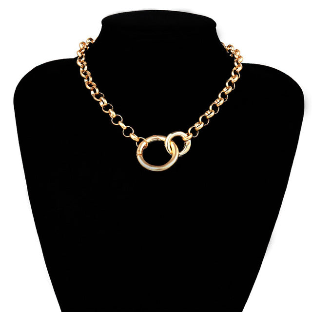 Ingemark Punk Miami Cuban Choker Necklace Hip Hop Jewelry 2019 Trendy Iron Thick Chain Circle Necklace Women Neck Accessories