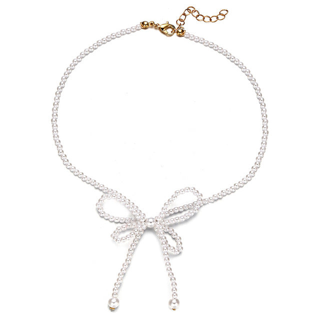 17KM Flower Pearl Necklaces For Women Party Bow Knot Pendant Necklace Fashion Choker Elegant Flower Jewelry Gifts 2020