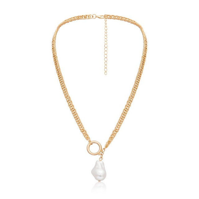 Gothic Baroque Pearl Angel Pendant Choker Necklace for Women Wedding Punk Lasso Big Chunky Thick Lock Chain Necklace Jewelry