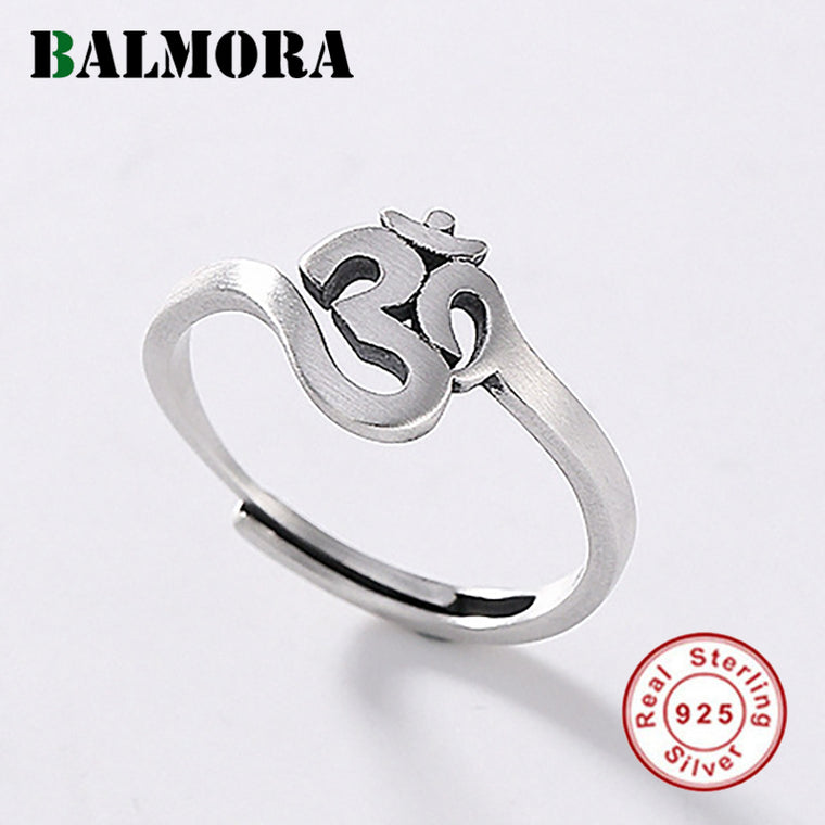 BALMORA 925 Sterling Silver Buddhism Scripture Open Stacking Rings for Women Men Vintage Statement Fashion Jewelry Anillos
