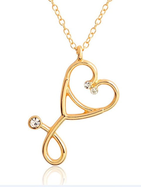 QIHE JEWELRY Stethoscope necklace Heart stethoscope pendant with rhinestone necklace Doctor Nurse Graduation Medical Gift
