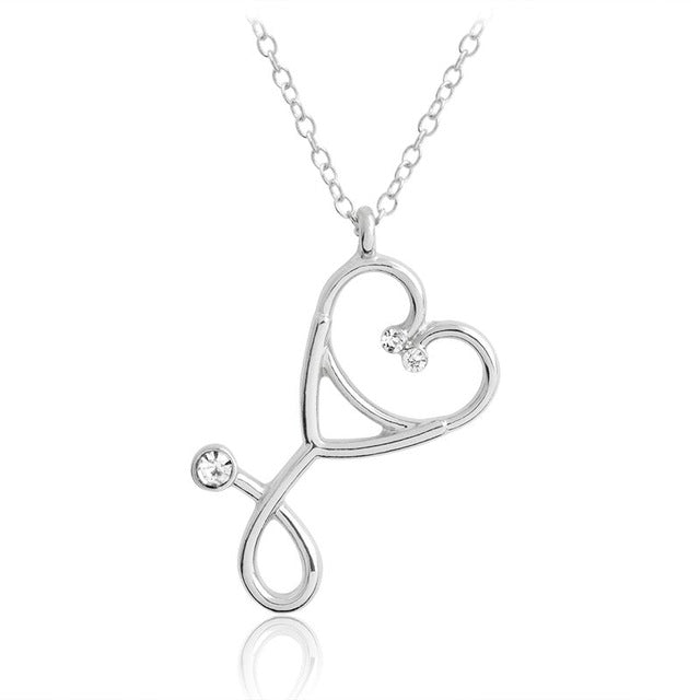 QIHE JEWELRY Stethoscope necklace Heart stethoscope pendant with rhinestone necklace Doctor Nurse Graduation Medical Gift