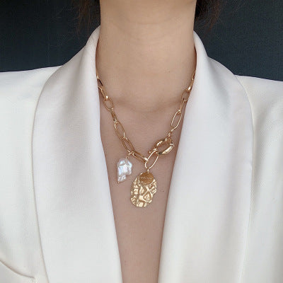 HUANZHI 2019 Hip Hop Multi-layer Imitation Irregular Pearls Chain Metal Beads Line Lock Chain Necklace for Women Jewelry