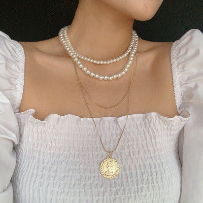 HUANZHI 2019 Hip Hop Multi-layer Imitation Irregular Pearls Chain Metal Beads Line Lock Chain Necklace for Women Jewelry
