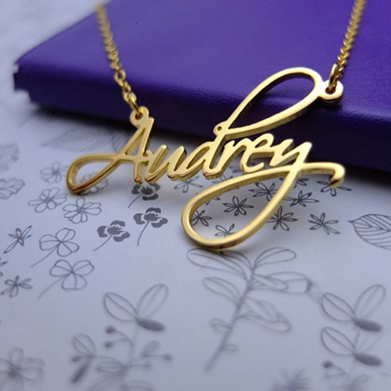 Personalized Customize Cursive Nameplate Script Name Necklace Choker Customized Handmade Nameplate Necklaces Birthday Gift