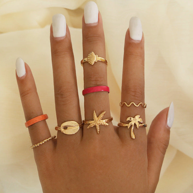 DIEZI 11pc/set Vintage Bohemian Heart Pineapple Round Wave Knuckle Joint Rings Set For Women Gold Finger Rings Jewelry 2019 New