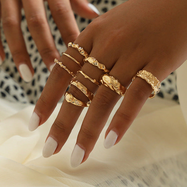 DIEZI 11pc/set Vintage Bohemian Heart Pineapple Round Wave Knuckle Joint Rings Set For Women Gold Finger Rings Jewelry 2019 New