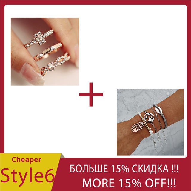 AY 3Pcs/Set Fashion Geometry Intersect Crystal Rings Set For Women Girls Engagement Wedding Rings Female Party Jewelry Gifts