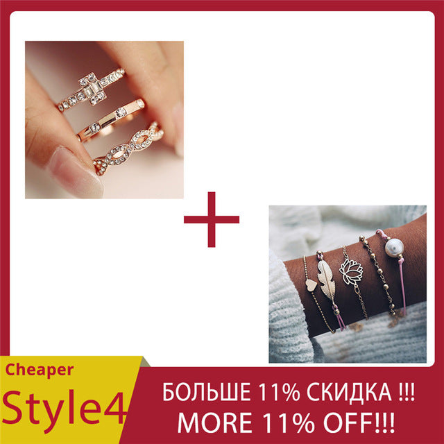 AY 3Pcs/Set Fashion Geometry Intersect Crystal Rings Set For Women Girls Engagement Wedding Rings Female Party Jewelry Gifts