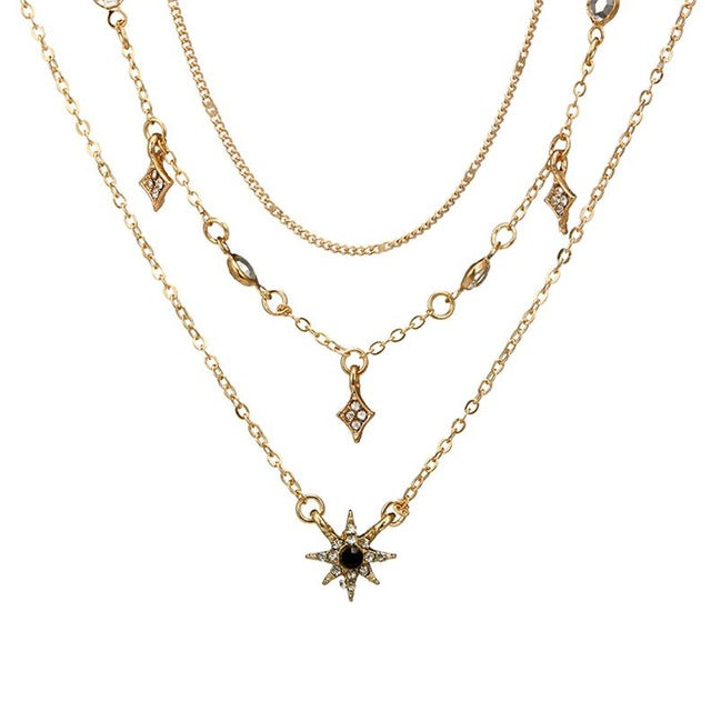 Tocona Charm Shiny Gem Crystal Star Bead Chain Tassel Pendant Multilayer Clavicle Neckace Women Boho Gold Party Jewelry Gift6568