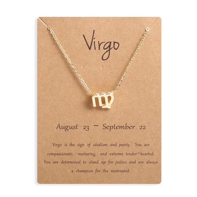 Ailodo Men Women 12 Horoscope Zodiac Sign Gold Pendant Necklace Aries Leo 12 Constellations Jewelry Kids Christmas Gifts 19NOV91