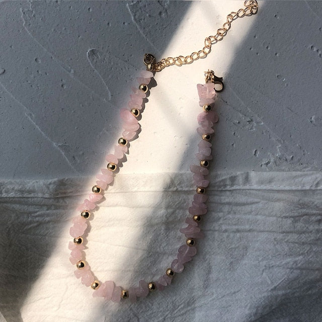 HUANZHI 2019 New Sea Style White Color Crystal Spar Geometric Transparent Beading Necklace for Women Girl Party Vacation Jewelry