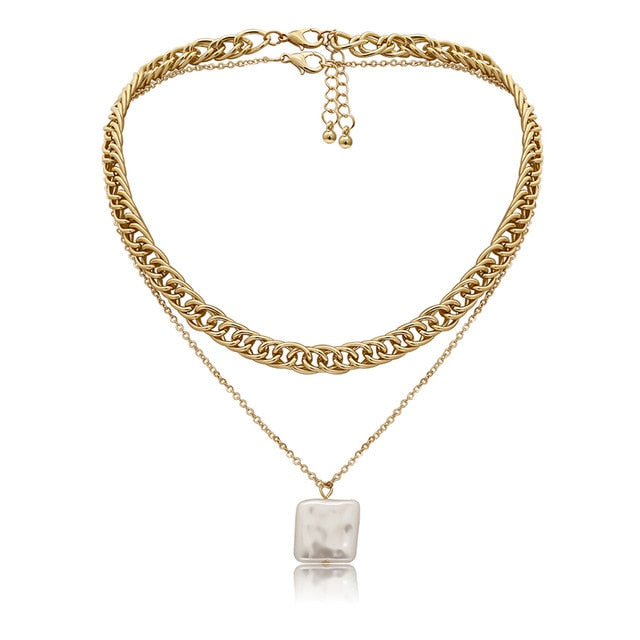 Gothic Baroque Pearl Pendant Choker Necklace for Women Wedding Punk Big Bead Lariat Gold Color Long Chain Necklace Jewelry
