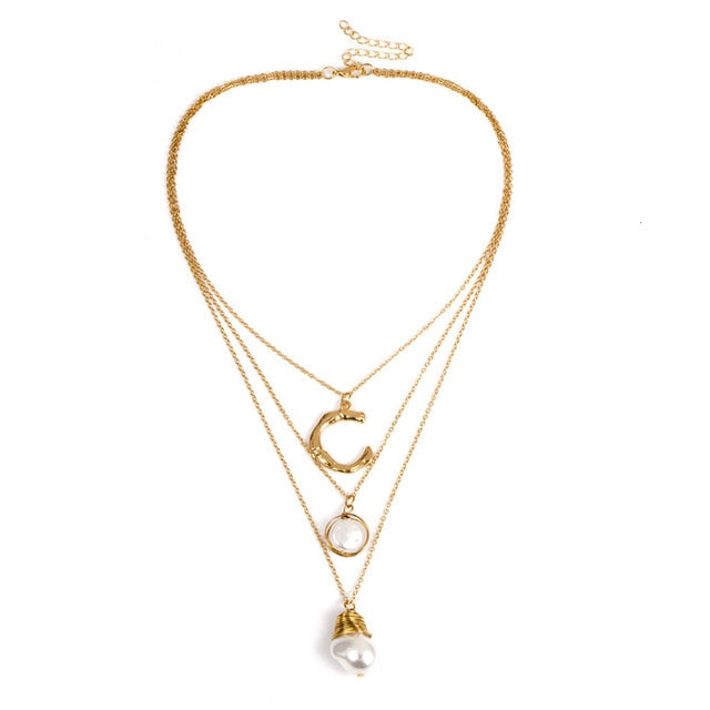 Gothic Baroque Pearl Pendant Choker Necklace for Women Wedding Punk Big Bead Lariat Gold Color Long Chain Necklace Jewelry
