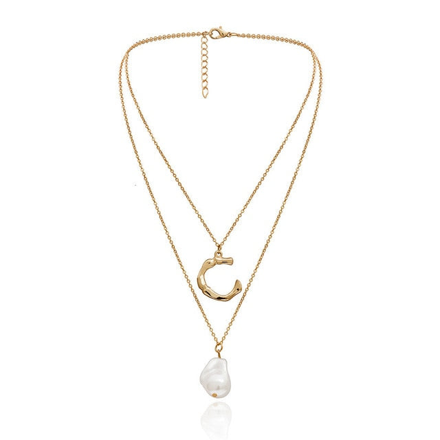 Gothic Baroque Pearl Pendant Choker Necklace for Women Wedding Punk Big Bead Lariat Gold Color Long Chain Necklace Jewelry