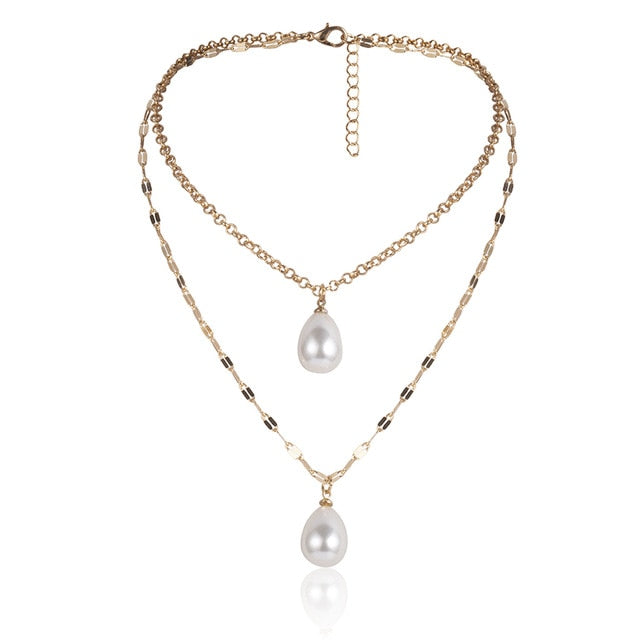 Gothic Baroque Pearl Pendant Choker Necklace for Women Wedding Punk Big Bead Lariat Gold Color Long Chain Necklace Jewelry