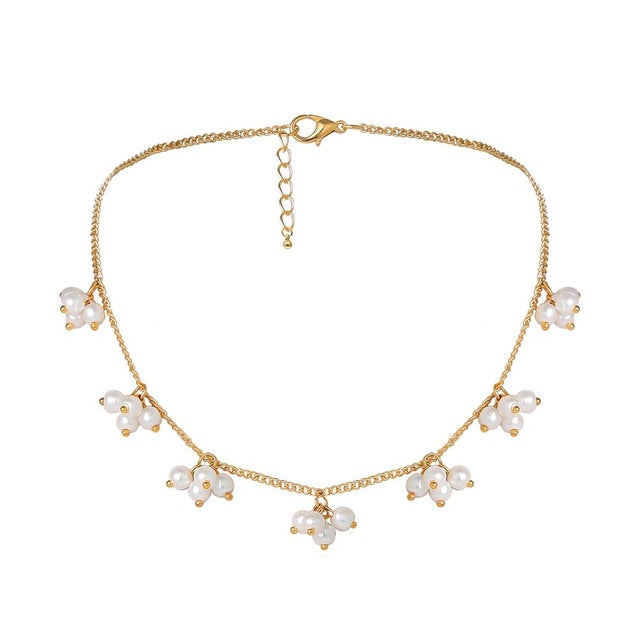Gothic Baroque Pearl Pendant Choker Necklace for Women Wedding Punk Big Bead Lariat Gold Color Long Chain Necklace Jewelry