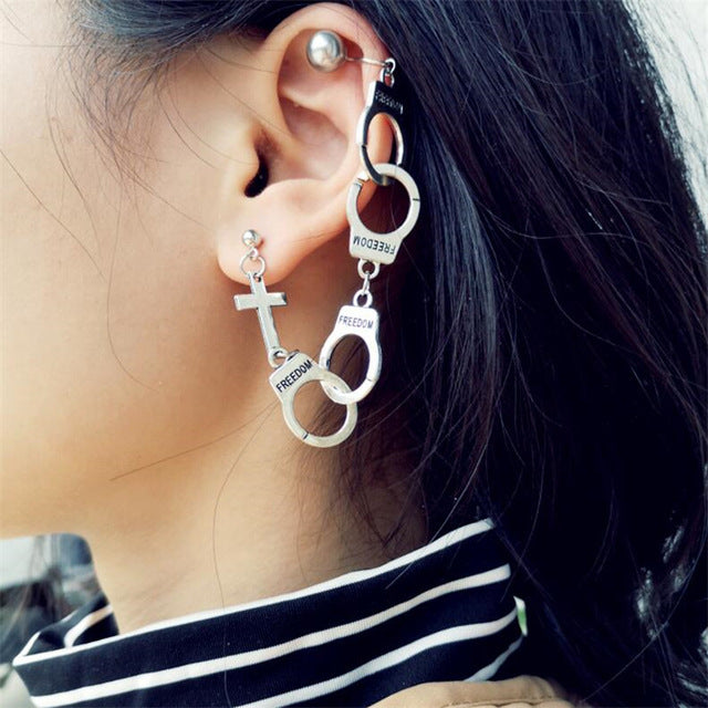 1PC European Style Egirl Fashion Vintage Long Chain Cross Zipper Drop Earrings For Men Women Party Punk Bff Jewelry Gift Brincos