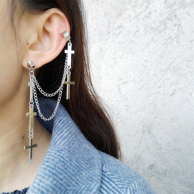 1PC European Style Egirl Fashion Vintage Long Chain Cross Zipper Drop Earrings For Men Women Party Punk Bff Jewelry Gift Brincos