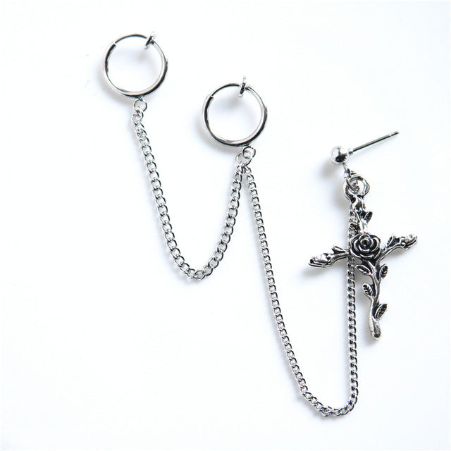 1PC European Style Egirl Fashion Vintage Long Chain Cross Zipper Drop Earrings For Men Women Party Punk Bff Jewelry Gift Brincos