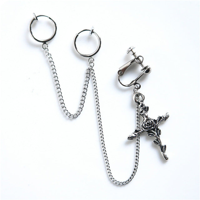 1PC European Style Egirl Fashion Vintage Long Chain Cross Zipper Drop Earrings For Men Women Party Punk Bff Jewelry Gift Brincos