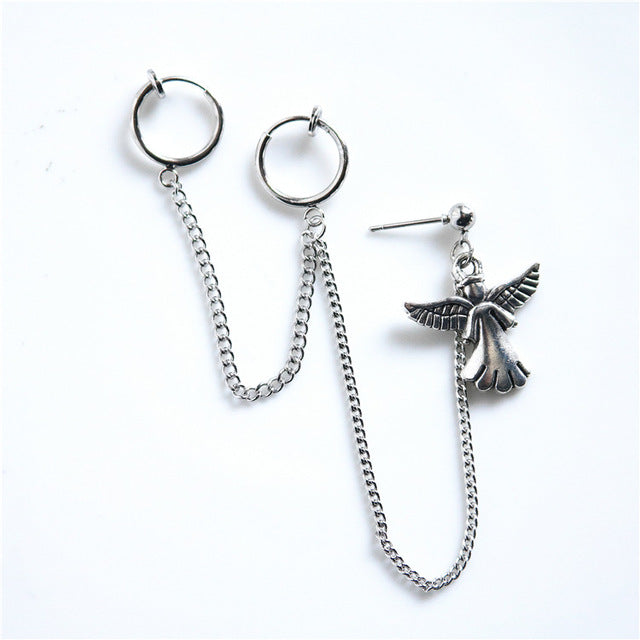 1PC European Style Egirl Fashion Vintage Long Chain Cross Zipper Drop Earrings For Men Women Party Punk Bff Jewelry Gift Brincos