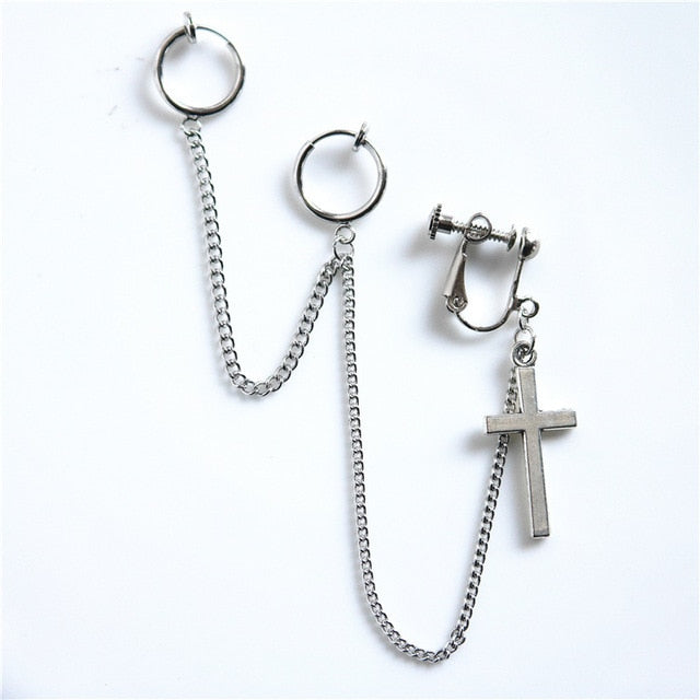 1PC European Style Egirl Fashion Vintage Long Chain Cross Zipper Drop Earrings For Men Women Party Punk Bff Jewelry Gift Brincos