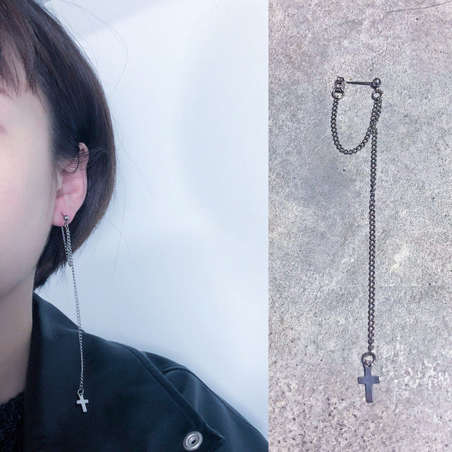 1PC European Style Egirl Fashion Vintage Long Chain Cross Zipper Drop Earrings For Men Women Party Punk Bff Jewelry Gift Brincos