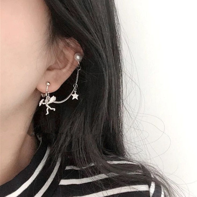 1PC European Style Egirl Fashion Vintage Long Chain Cross Zipper Drop Earrings For Men Women Party Punk Bff Jewelry Gift Brincos