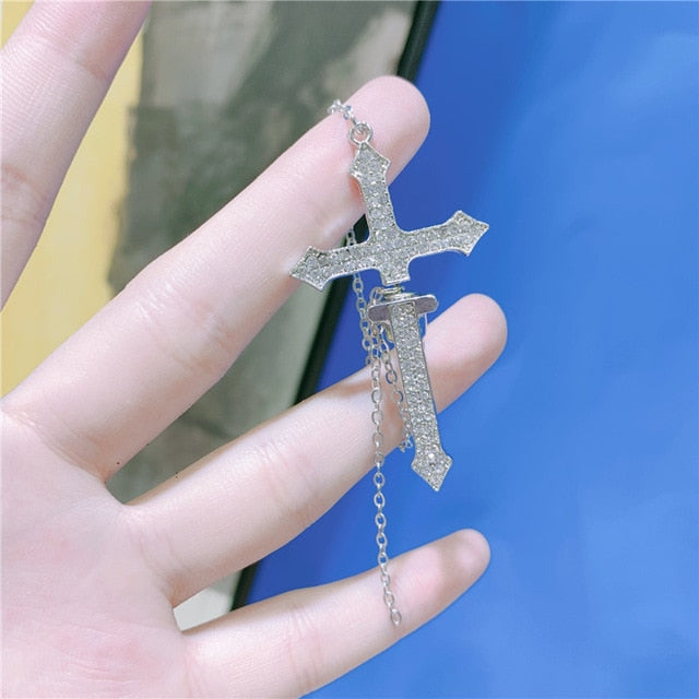 1PC European Style Egirl Fashion Vintage Long Chain Cross Zipper Drop Earrings For Men Women Party Punk Bff Jewelry Gift Brincos