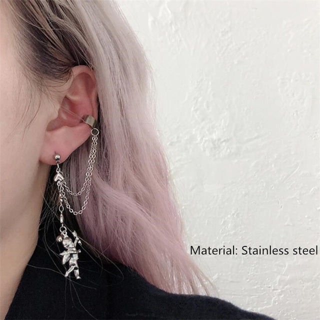 1PC European Style Egirl Fashion Vintage Long Chain Cross Zipper Drop Earrings For Men Women Party Punk Bff Jewelry Gift Brincos