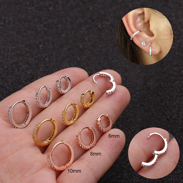 1Pcs 6mm/8mm/10mm CZ Cartilage Earrings Ear Buckle for Women Simple Rainbow Boho Classic Small Earrings Stud Thin Hoops Gift