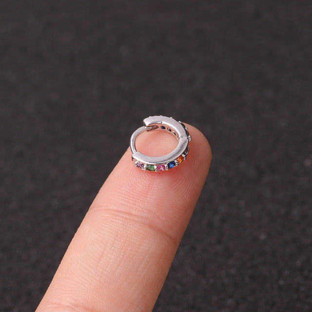 1Pcs 6mm/8mm/10mm CZ Cartilage Earrings Ear Buckle for Women Simple Rainbow Boho Classic Small Earrings Stud Thin Hoops Gift