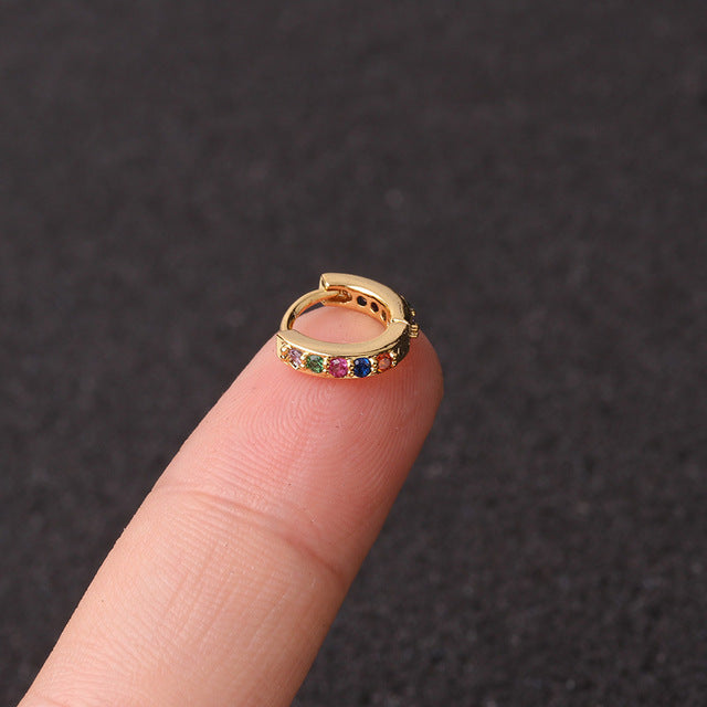 1Pcs 6mm/8mm/10mm CZ Cartilage Earrings Ear Buckle for Women Simple Rainbow Boho Classic Small Earrings Stud Thin Hoops Gift