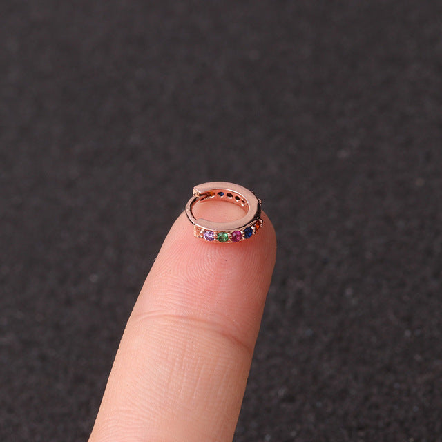 1Pcs 6mm/8mm/10mm CZ Cartilage Earrings Ear Buckle for Women Simple Rainbow Boho Classic Small Earrings Stud Thin Hoops Gift
