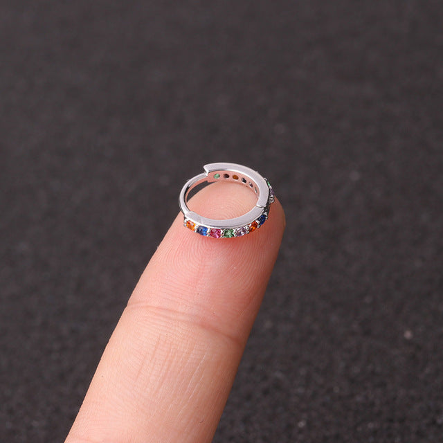 1Pcs 6mm/8mm/10mm CZ Cartilage Earrings Ear Buckle for Women Simple Rainbow Boho Classic Small Earrings Stud Thin Hoops Gift